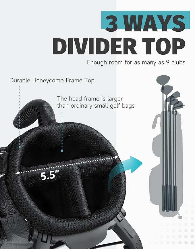 Findway Small Golf Bag Lightweight Pitch and Putt Golf Bag with Stand, Adjustable Dual Straps, Golf Stand Bag for Extra Storage in a Smaller Size, Golf Gifts for Men and Women