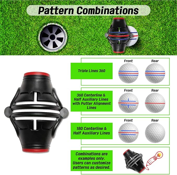 Putt Liner 360 Golf Ball Marker | 360 Degree Line Drawing Alignment Accessory Tool Identification Multicolor Triple Line Golf Gift Premium Quality