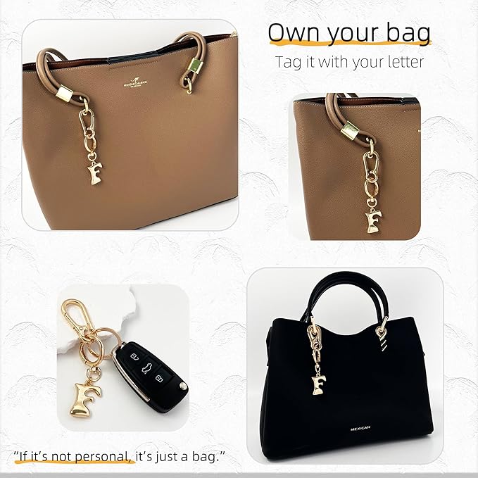 Gold Bubble Heart, Cherry, Bow & More Designs Letter Initial Keychain Bag Charms – Cute Purse Charms for Handbags