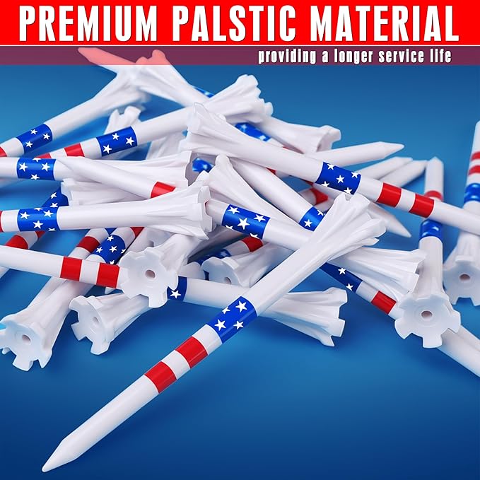 CHAMPKEY 5-Prong Plastic Golf Tees 120 Pack - Star and Stripe Marking System Golf Plastic Tees - Includes 100 Pcs 3-1/4" and 20 Pcs 1-1/2" Plastic GLF Tees