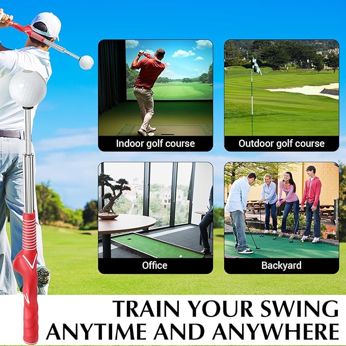 Golf Swing Trainer & Golf Grip Trainer – Retractable Golf Training Aid with Click Feedback for Tempo, Strength & Accuracy | Portable Golf Training Grip Tool for Indoor & Outdoor Practice