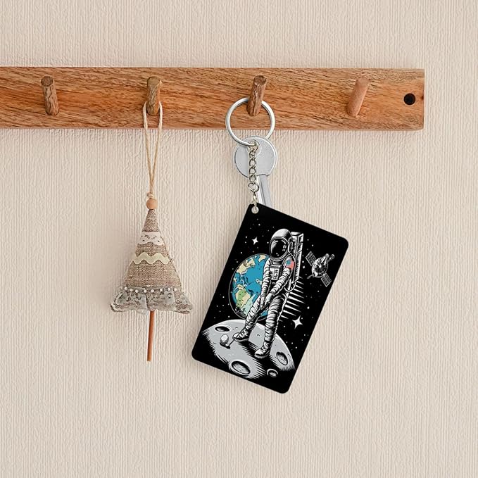 Astronaut Playing Golf Keychains Rectangular Acrylic Keychain Daily Key Ring Car Key Fob Holder 2X3 Inch