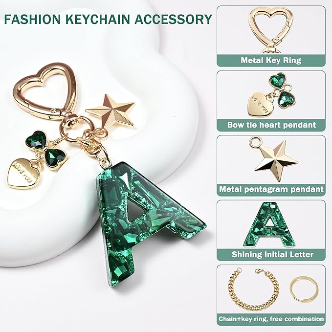 Cute Bling Keychain initial Letter Butterfly Star Pink Purple Gift for Women Girls Bag Cup Charms Accessories