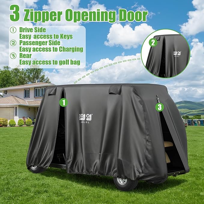 10L0L 4/4+2 Passenger Golf Cart Cover Fits for Yamaha EZGO Club Car,Waterproof 420D Oxford Fabric,Windproof Golf Cart Covers with 3 Zippers