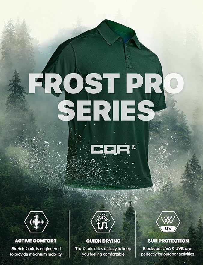 CQR Men's Polo Shirts, Tactical Short Sleeve Golf Performance Shirts, Lightweight Dry Fit UPF 50+ Pique