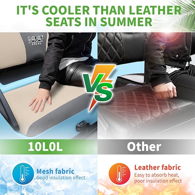 10L0L Golf Cart Seat Covers Universal for Yamaha G29 Drive2 Club Car DS Precedent Tempo Standard Front Seats, Breathable Mesh Bench Seat Cover, No Drilling Seat Cushion - All-Season Comfort