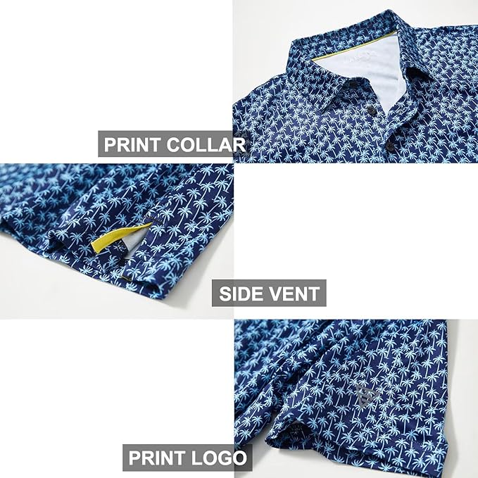 Golf Shirts for Men Dry Fit Short Sleeve Print Performance Moisture Wicking Polo Shirt