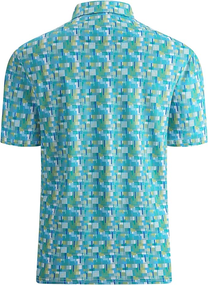 Esabel.C Golf Shirts for Men Dry Fit Performance Short Sleeve Print Moisture Wicking Collared Shirt