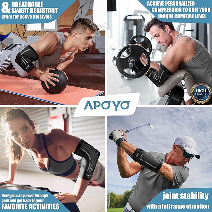 APOYO Elbow Brace for Tendonitis and Tennis Elbow, (Pair) Compression Sleeve for Arthritis, Workouts, Reduce Joint Pain During Fitness Activity (Medium)