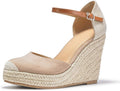 FISACE Womens Summer Espadrille Heel Platform Wedge Sandals Ankle Buckle Strap Closed Toe Shoes