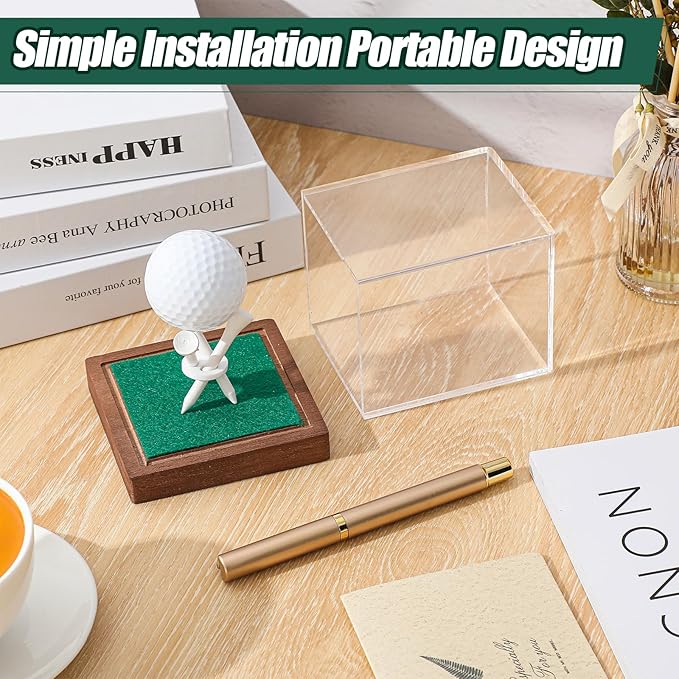 Wenqik Golf Ball Display Case with Wood Base and Tee Acrylic Golf Ball Holder Stand Dust Protection Display Cube Box for Baseball Memorabilia Display Case Gift