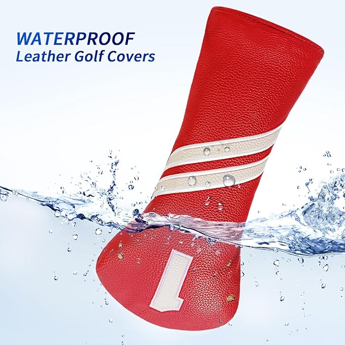 Golf Club Head Covers for Fairway Woods Driver Hybrids, 4pcs Premium PU Leather Women Golf Headcovers Set with No.Tags1 3 5 X.(Red)