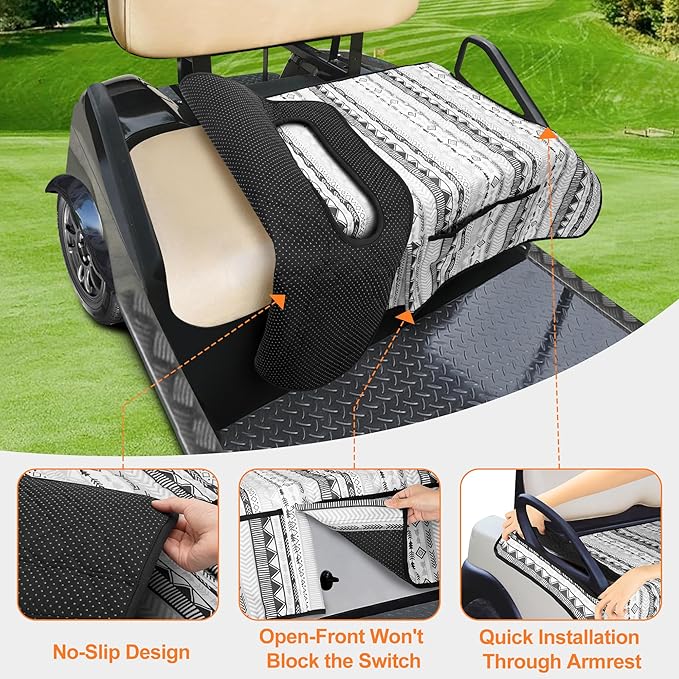 Golf Cart Seat Covers, Universal Golf Cart Seat Towel Blanket with 4 Front Pockets & Nonskid Bottom Fits for EZGO, Yamaha, Club Car and More 2 Person Seats Golf Carts