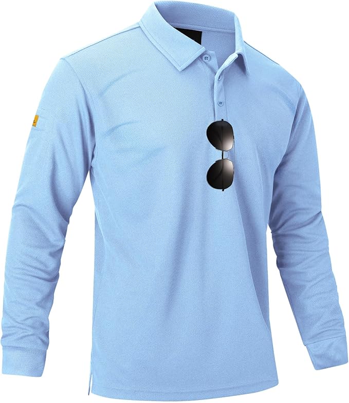 Men's Long Sleeve Polo Shirts 3 Button Down with Pocket Classic Golf Breathable Solid Color Designed Collared Casual Tee
