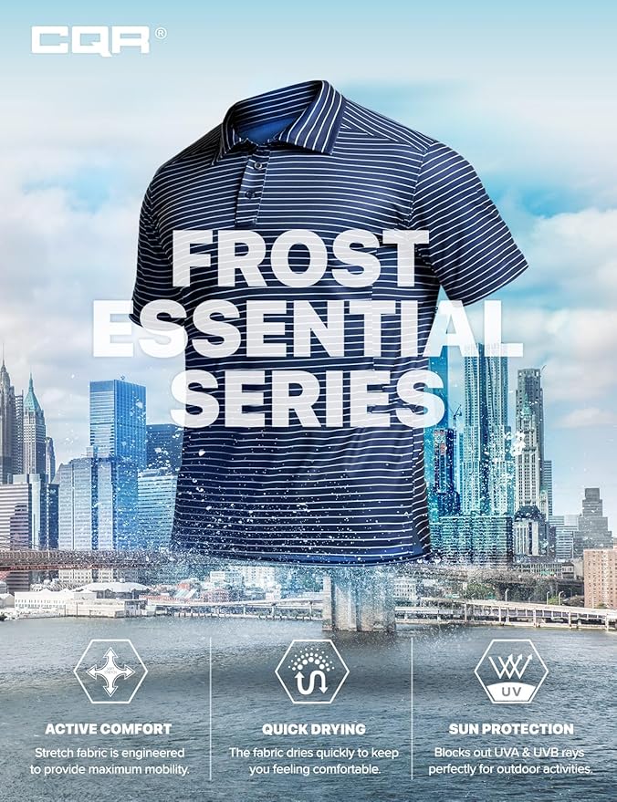 CQR Men's Polo Shirts, Tactical Short Sleeve Golf Performance Shirts, Lightweight Dry Fit UPF 50+ Pique