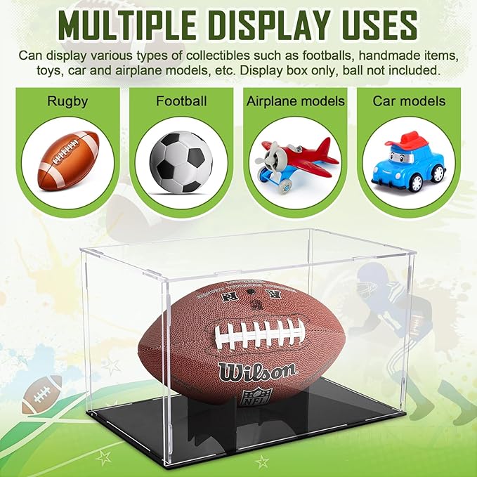 Football Display Case Full Size，Memorabilia Display Box Cases for Football，Acrylic Clear Box with Wood Stand Solid Base (Portable Assembly of Acrylic)