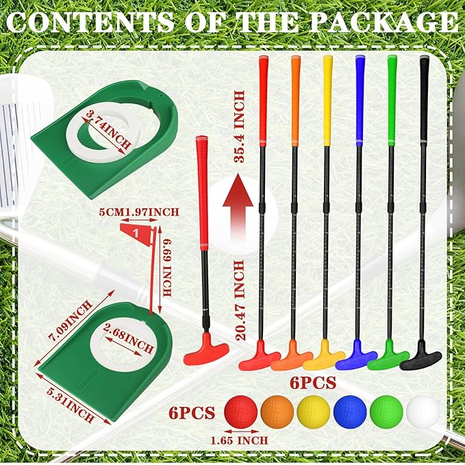 21 Pcs Adjustable Golf Putters Set 6 Two Way Mini Golf Putter for Right Left Handed 6 Colored Practice Balls 9 Pcs Plastic Hole Training Aid for Men Women Indoor Outdoor Backyard
