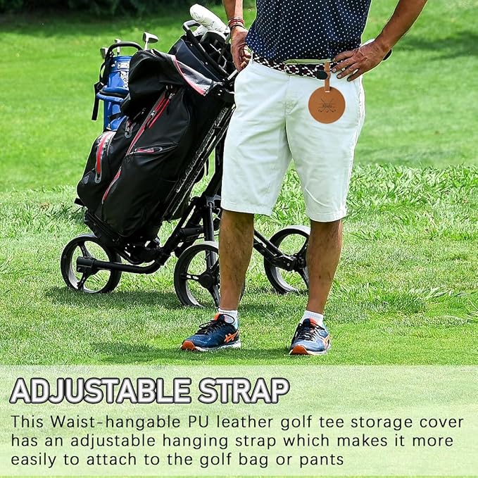 Custom Leather Golf Tee Holder Personalized Photo Logo Pattern Customized Split Name Golf Bag Tag Organizer Tees Cover, Accessories Gift for Golfers Men Women Father Dad Grandpa Uncle, Birthday