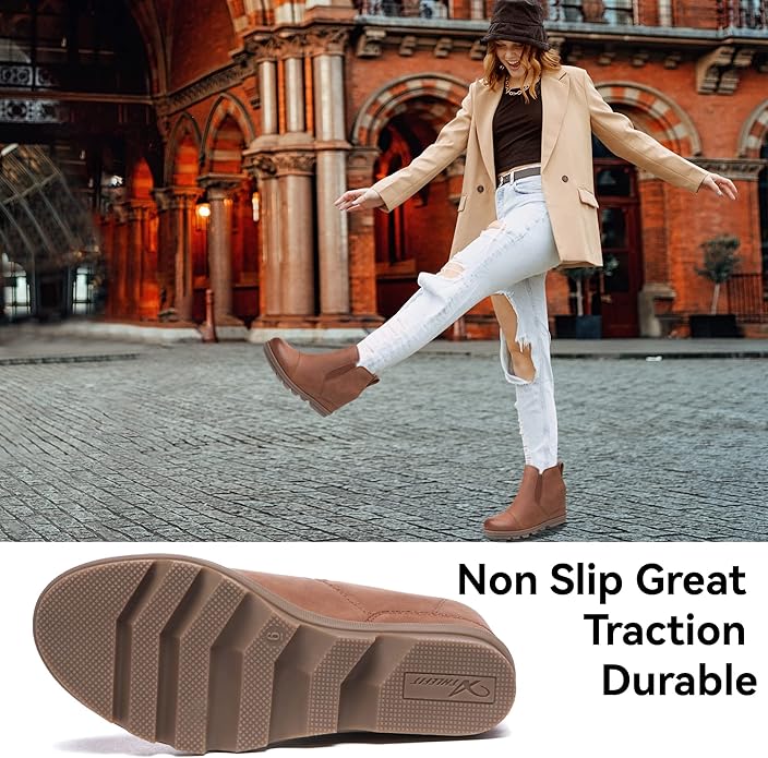 Athlefit Women's Wedge Ankle Boots Comfortable Slip On Wedge Booties