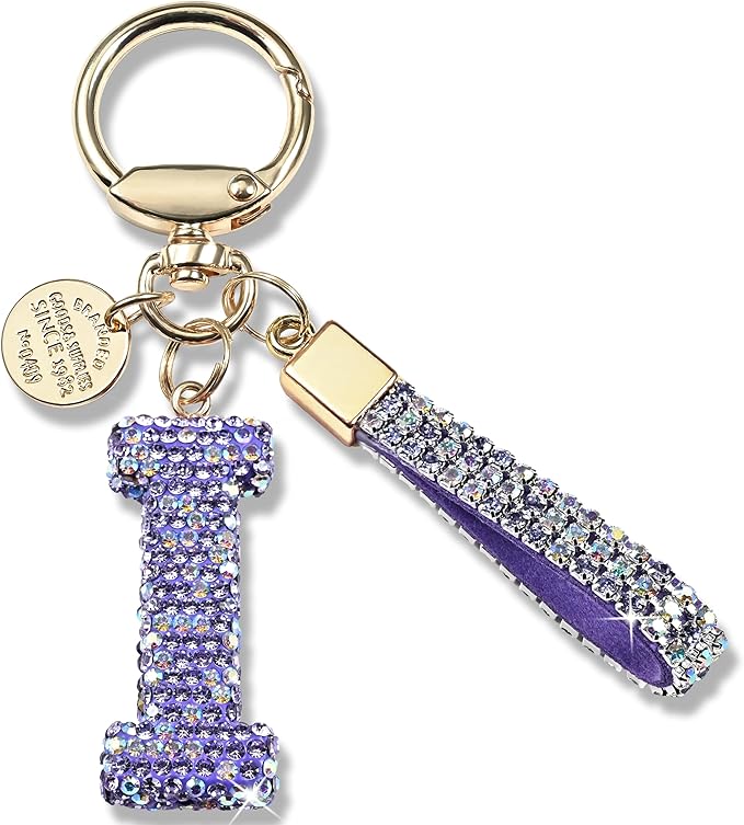 Pink Blue White Initial Letter Keychain Gift for Women Girls Bling Sparkly Cute Backpack Car Key Accessories Lanyard
