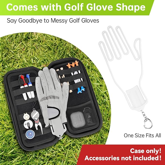 YOREPEK Golf Glove Holder with Removable Glove Shaper, Protective Hard Shell Golf Accessories Case Bag with 2 Dividers Fits Balls, Tees, Markers, Cool Gifts for Golfers