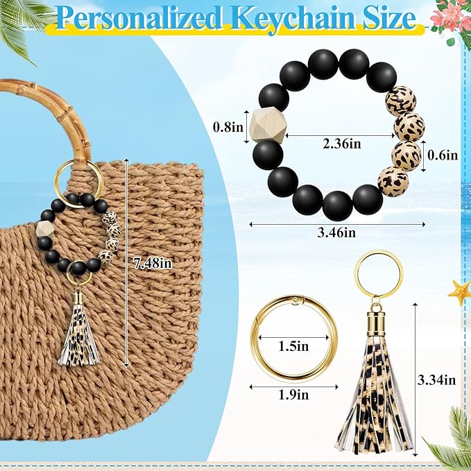 Tote Bag Charm Compatible with Bogg Bag Accessories, Bead Tassel Beach keychain Wrist Leopard Purse Charm Girl Women