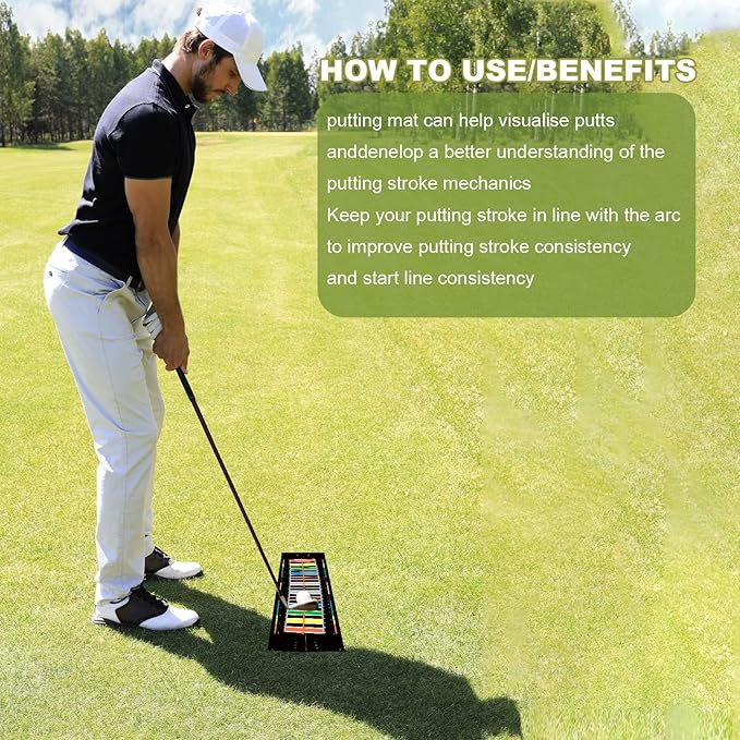 Golf Putting Mats Practice Indoor 30 x 8.27 Inch Golf Putting Practice Training Aid Alignment Track Green Mat Exercise Putter Training Supplies