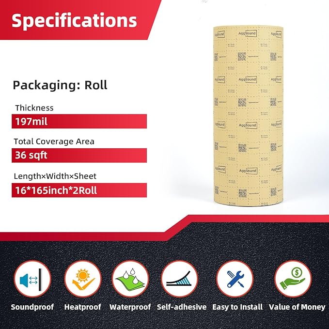 Sound Deadening Mat 197mil(5 mm) 36sqft - Closed Cell Foam Car Sound Deadening Material - Self-Adhesive Hood Insulation Heat Shield Auto Sound Dampening