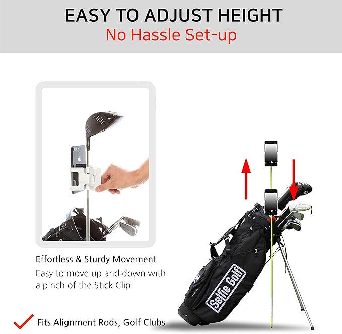 SelfieGOLF Record Golf Swing - Cell Phone Holder Golf Analyzer Accessories | Winner of The PGA Best Product | Selfie Putting Training Aids Works with Any Golf Bag and Alignment Stick