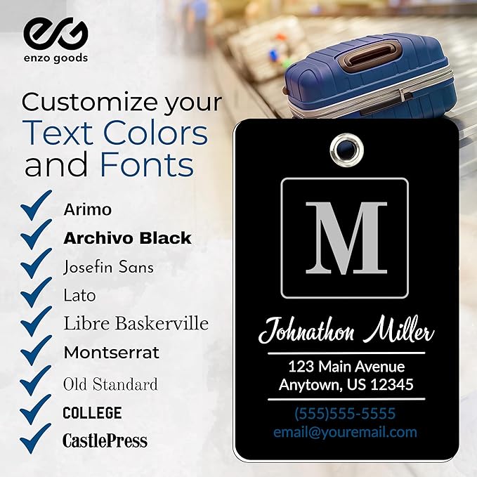 Personalized Luggage Tag | 10 Pack | Custom Luggage Tags for Suitcases | Kids Backpack Tag | 10 Color Options & Choose Font, Font Color