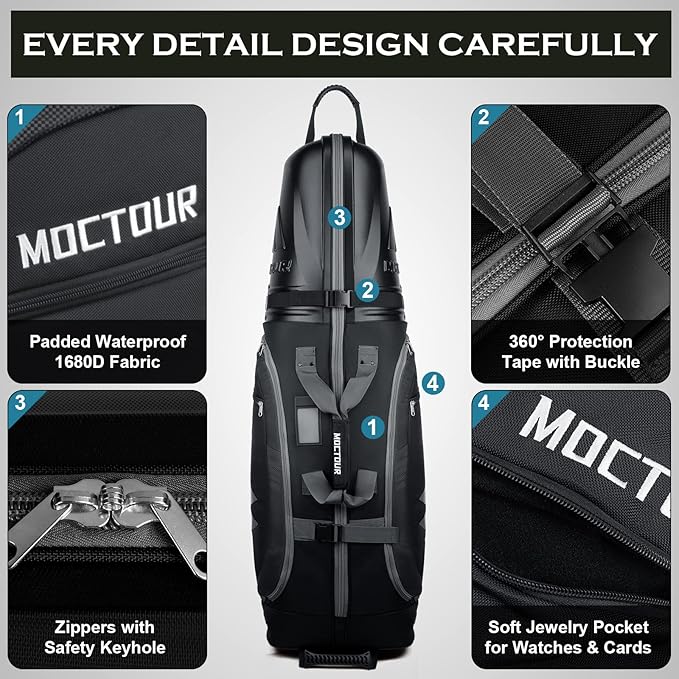 Golf Travel Bags for Airlines with Wheels & ABS Hard Case Top, Protect Your Clubs, Waterproof 1680D Oxford Fabric and Oversize Tank Wheels, Lightweight and Easy to Maneuver