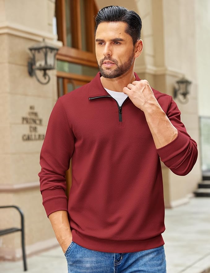 COOFANDY Mens Quarter Zip Pullover Sweatshirts Lightweight Long Sleeve Mock Neck Sweater Polo