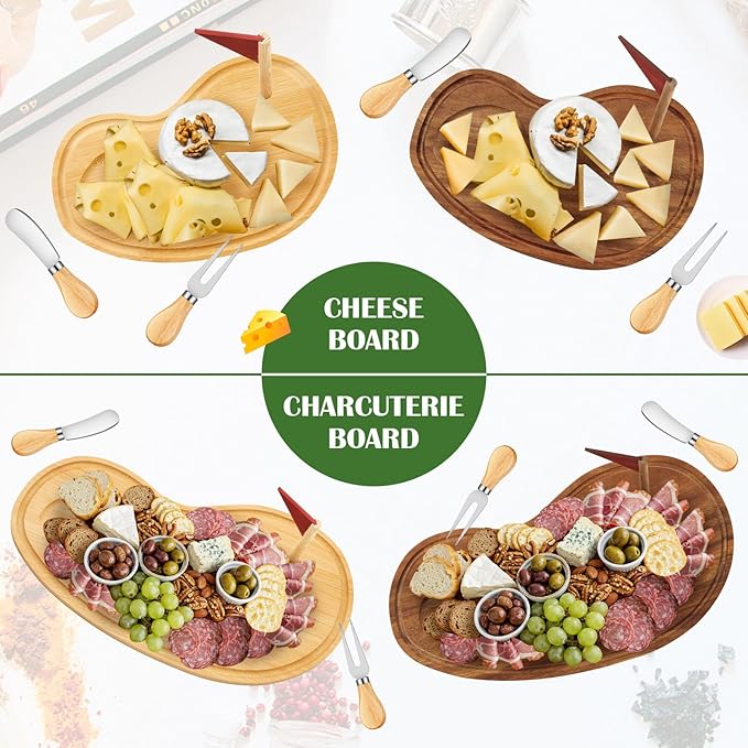 Golf Cheese Board Gift Set Golf Party Favor Prizes Charcuterie Wood Board with Knives and Box Father Day Gift for Dad Grandpa Party Tournament Game(Bamboo Color,15 x 8.3 x 0.47 ")