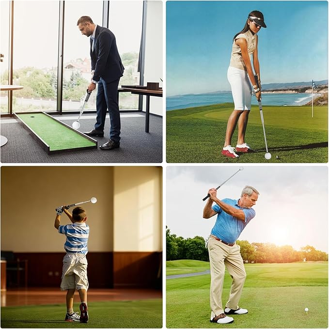 Retractable Golf Swing Training Aid - Portable Grip Trainer with Click Feedback for Right Handed Golfers, Portable Swing Tempo Trainer with Arm Band for Indoor & Outdoor Practice