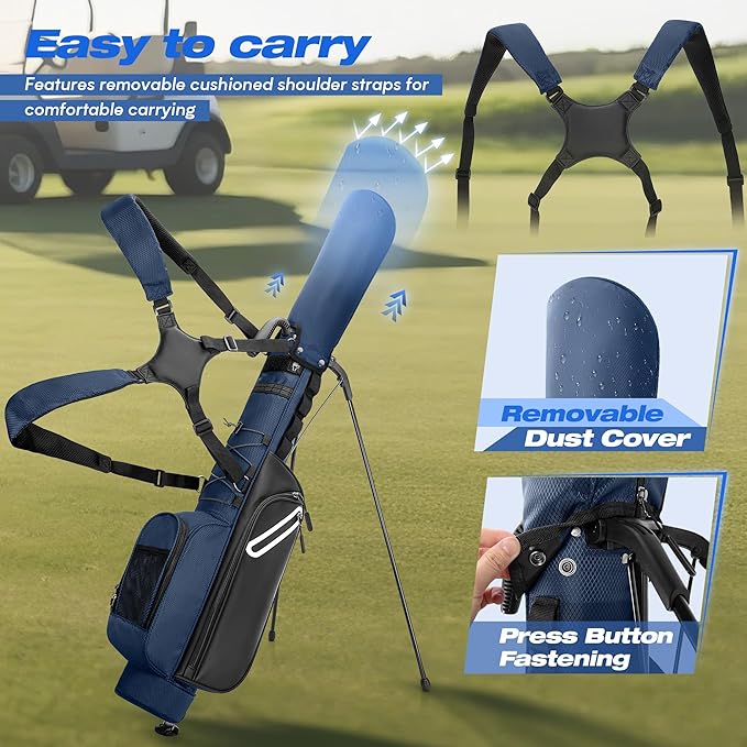 Golf Stand Bag Fit Up to 7 Clubs, Compact Design for Par 3 Courses and Driving Range, Lightweight Pitch and Putt Golf Bag, with Padded Double Strap, Rain Cover, Accessory Pockets