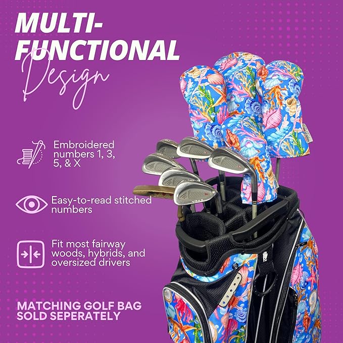 Taboo Fashions Designer Resort Golf Club Covers for Women - Numbered Golf Headcovers Set for Driver, Woods & Hybrid - Weather/Moisture Resistant Protection, Pack of 4
