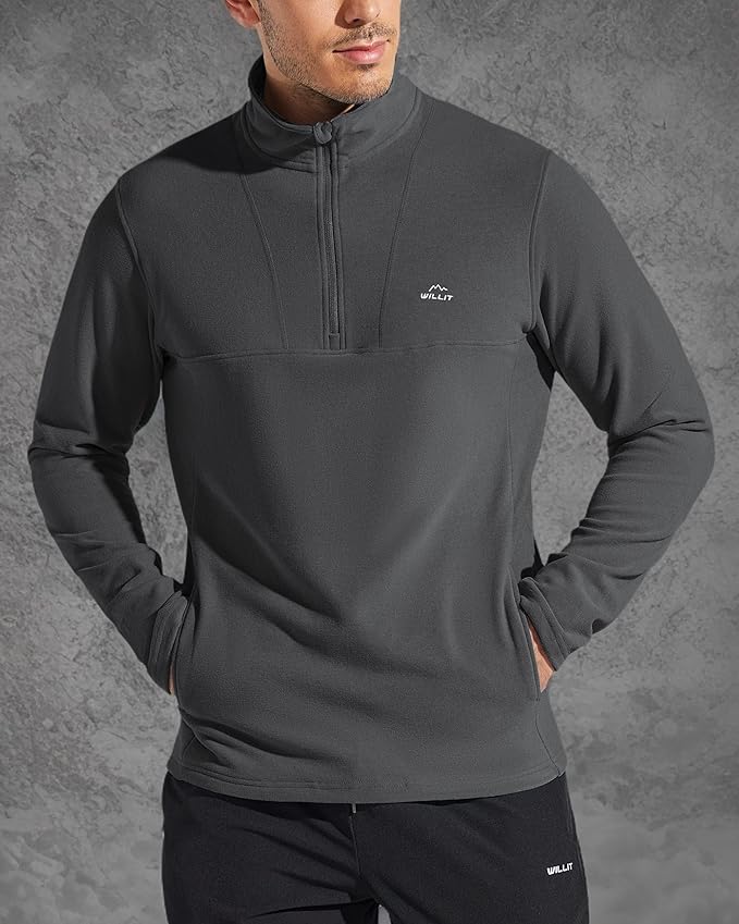 Willit Men's Winter Shirts Fleece Pullover with Pocket Quarter Zip Cold Weather Golf Hiking Casual Warm Shirts Long Sleeve