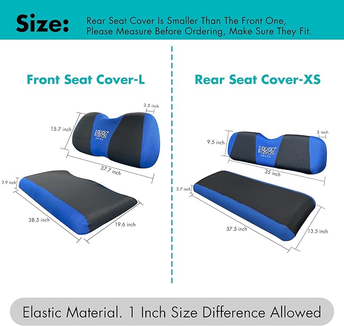 10L0L Golf Cart Front and Rear Seat Cover Set for Club Car Precedent/Onward/Tempo & Yamaha G29 Drive/Drive 2,Stylish 4 Passenger Front Back Seat Covers,Breathable Washable Polyester Mesh (Black/Blue)