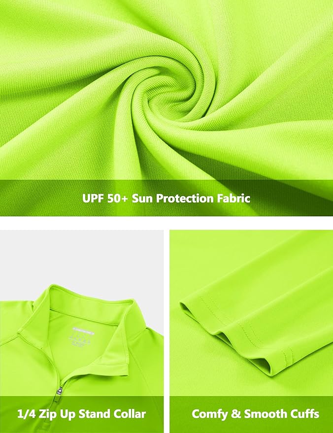 CRYSULLY Men's Long Sleeve 1/4 Zip Shirts Sun Protection Pullover UPF 50+ Rash Guard Running Lightweight T Shirt