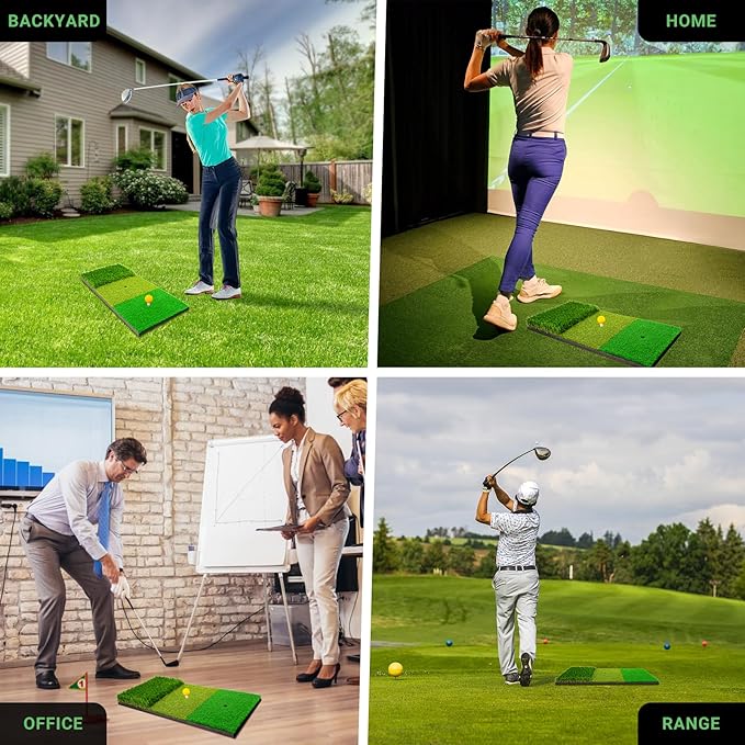 Tri-Turf Golf Hitting Mat,3-in-1 Golf Practice Mat for Driving, Chipping & Putting Training, Durable Portable Golf Chipping Mat with Rubber Backing for Indoor Outdoor Backyard Use