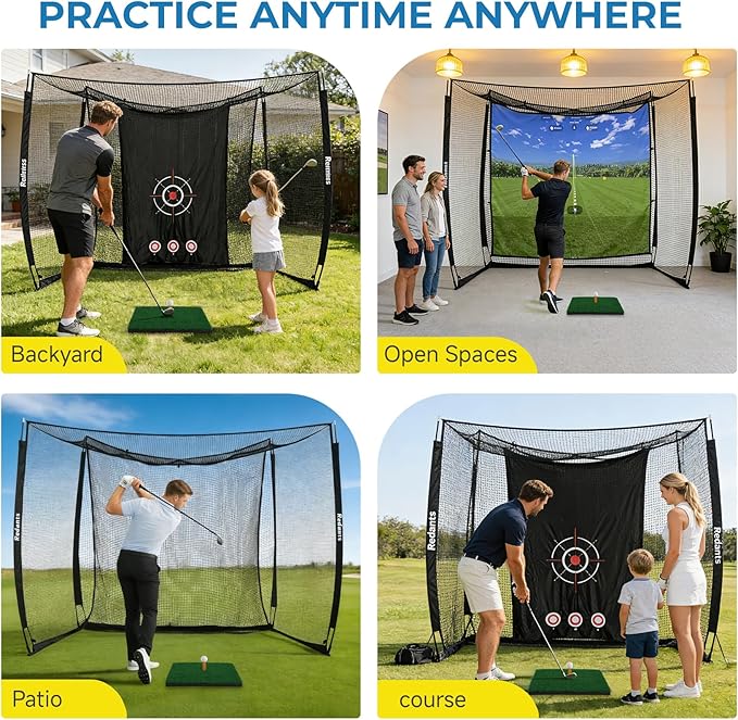 10x8 ft Golf Practice Hitting Net Cage Enclosure - Heavy-Duty Construction for Long-Lasting Practice, Impact Screen, Blank Simulator Screen, or Classic Net for Indoor/Outdoor Backyard Practice