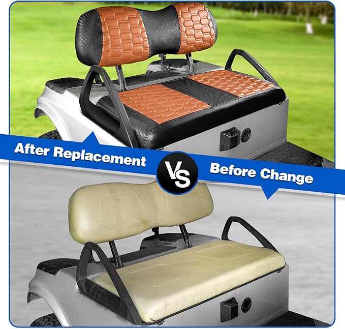 NOKINS Golf Cart Seat Covers, Fit for Club Car DS 2000.5-Up OEM Standard Front Seat Cushion, Club Car DS Accessories Vinyl Seat Covers, No Nails Required (Carbon Fiber Dark Brown&Black)