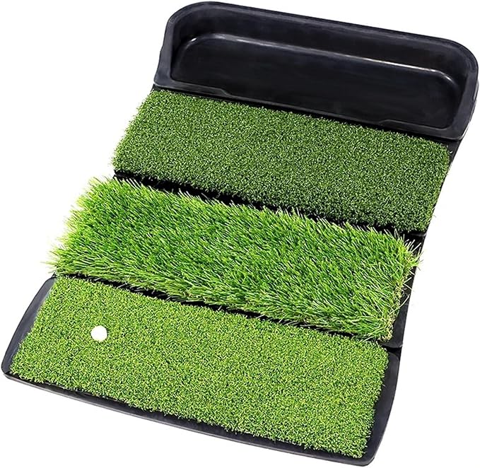 4-in-1 Collapsible Golf Hitting Mat with Ball Tray, Portable Practice Mat for Indoor Outdoor Use
