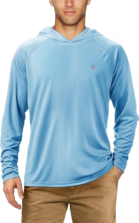 Roadbox UPF 50+ Fishing Shirts for Men, Long Sleeve UV Sun Protection Hoodie, Outdoor Hiking Running Swimming Rash Guard