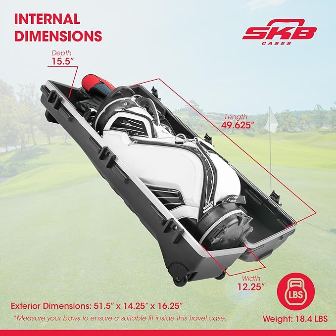 SKB Staff ATA Hard Shell Plastic Golf Travel Case for Cart Bags with Wheels - Heavy-Duty Rolling Club and Driver Carrier for Airline Transport, Impact-Resistant with TSA Locking Latches