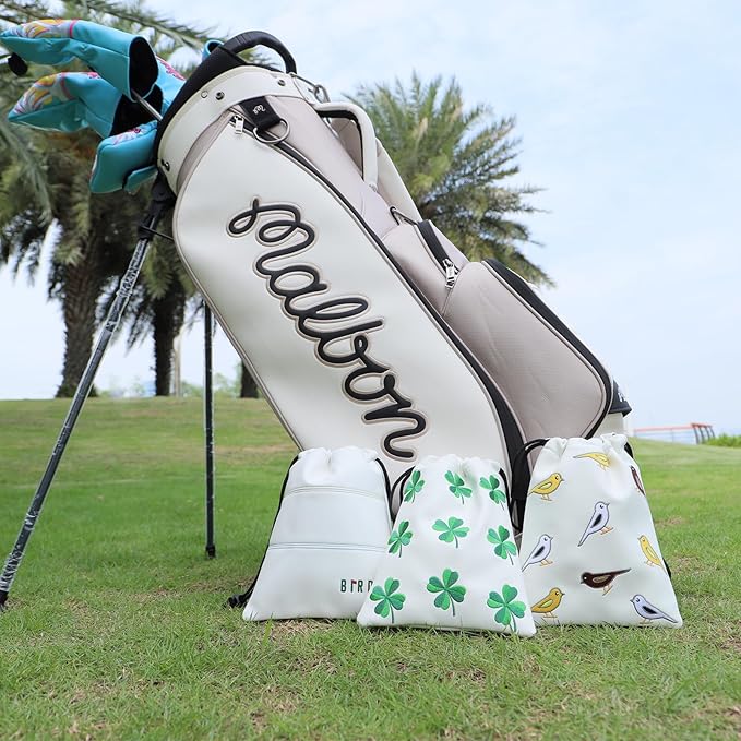 Golf Valuables Pouch, Leather Golf Tee Pouch with Drawstring Closure Golf Ball Tee Handbag Portable Golf Accessories