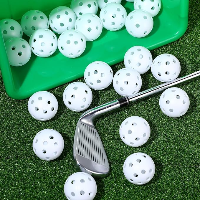 24 Pack Practice Golf Balls 42 mm Limited Flight Plastic Golf Training Airflow Hollow Ball for Driving Range Swing Practice Backyard Indoor Outdoor Home