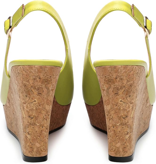 Womens Peep Toe Wedge Heels Matte Fashion Cork Slingback Pumps Platform Wedge Sandals 3.94 Inches