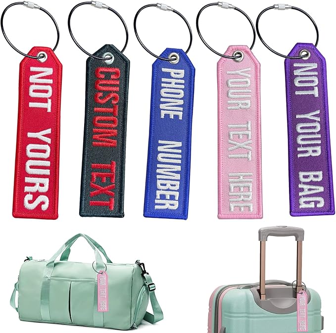 mvcen Embroidery Luggage Tag, Custom Travel Suitcases Tags Label,Name Number Tags with Stainless Steel Loop for Luggage, Travel Duffel Bag, Travel Accessories