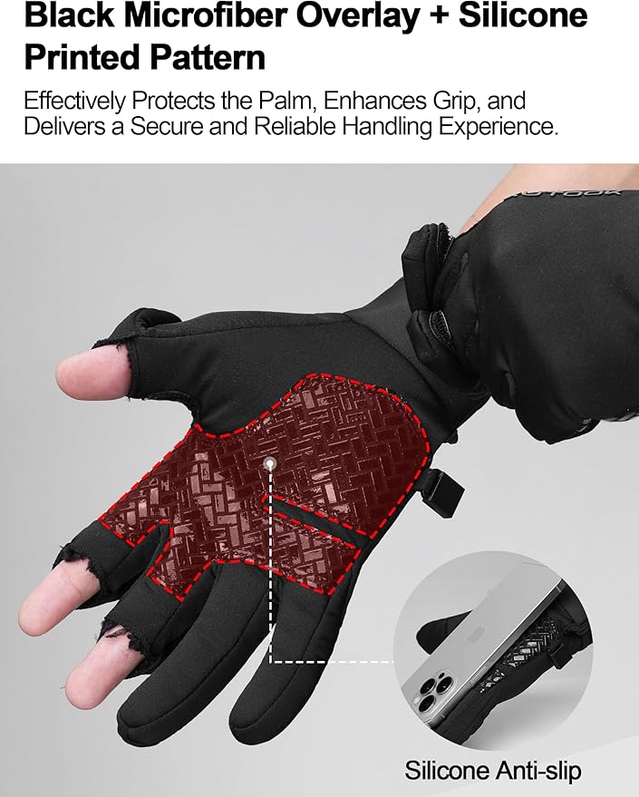 KUTOOK Winter Fishing Gloves for Men& Women Waterproof Glove Cold Weather Hunting Photography Shooting Hiking